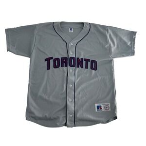 Vintage Toronto Blue Jays Jersey Men XL Grey MLB Baseball Russell USA 90s Sports